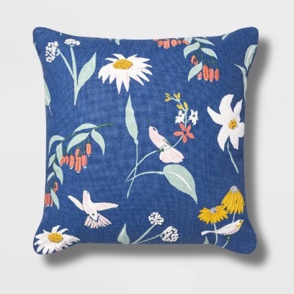 NEW Opalhouse 18” Square Amsterdam Blue Hummingbird Floral Accent Throw Pillow